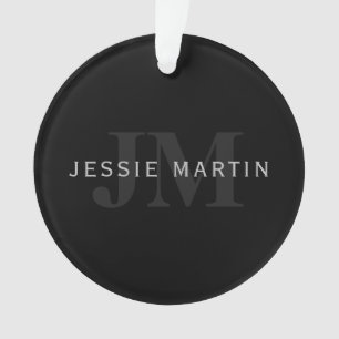 Modern Name & Monogram Grey & Black Ornament