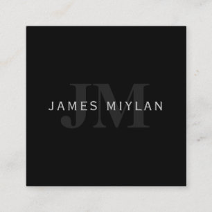 Modern Name & Monogram Grey & Black Square Business Card