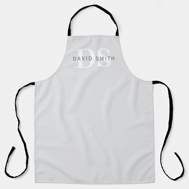 Modern Name & Monogram | Light & Dark Grey White Apron (Front)