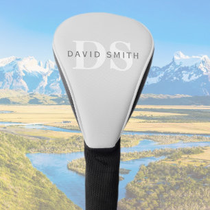 Modern Name & Monogram Light & Dark Grey White Golf Head Cover
