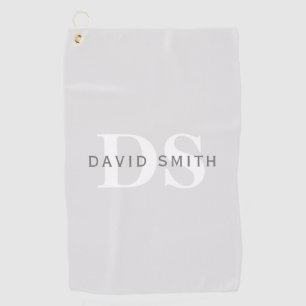 Modern Name & Monogram Light & Dark Grey White Golf Towel