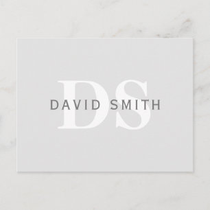 Modern Name & Monogram Light & Dark Grey White Invitation Postcard