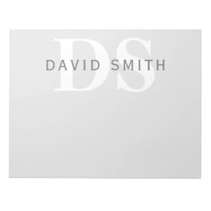 Modern Name & Monogram Light & Dark Grey White Notepad