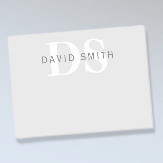 Modern Name & Monogram | Light & Dark Grey White Post-it Notes (Creator Uploaded)