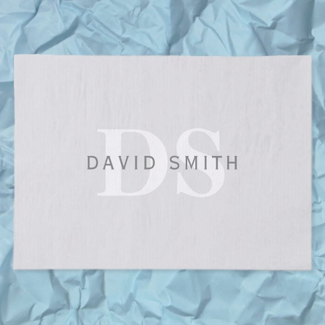 Modern Name & Monogram | Light & Dark Grey White Tissue Paper (Creator Uploaded)