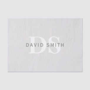 Modern Name & Monogram   Light & Dark Grey White Tissue Paper