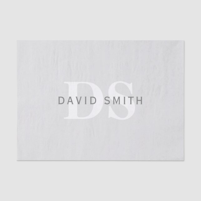 Modern Name & Monogram | Light & Dark Grey White Tissue Paper (Front)