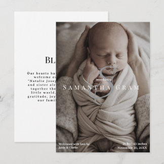 Modern Name Monogram Newborn Photo  Announcement