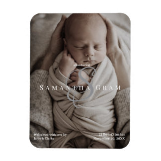 Modern Name Monogram Newborn Photo Magnet