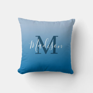 Modern Name Monogram Sky Blue Gradient Throw Pillow
