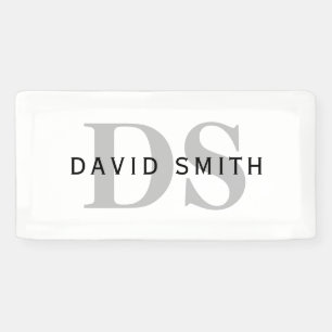 Modern Name & Monogram White Black & Grey Banner