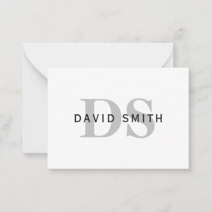 Modern Name & Monogram White Black & Grey Card