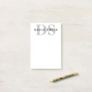Modern Name & Monogram   White Black & Grey Post-it Notes