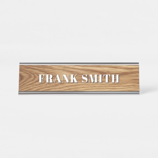 Modern Name Oak Wood Photo Desk Name Plate (Front)