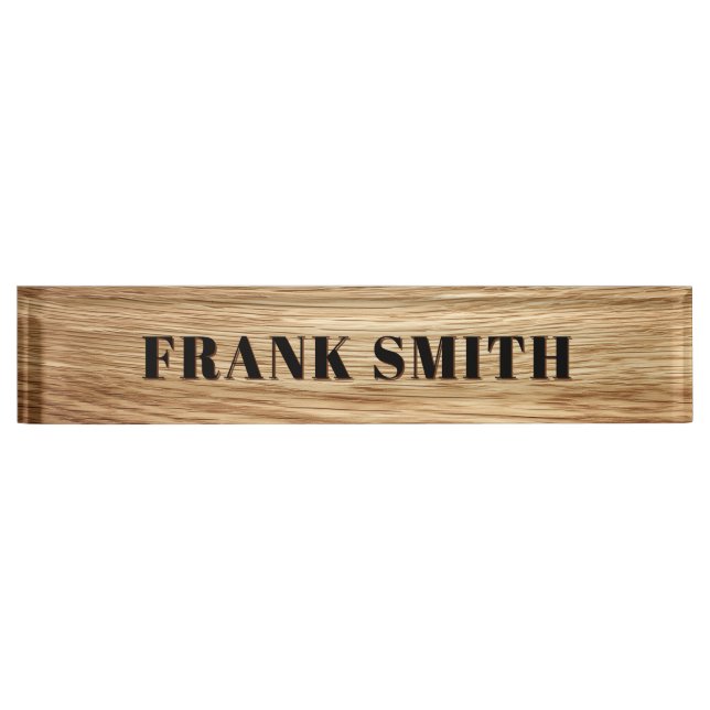 Modern Name Oak Wood Photo Nameplate (Front)