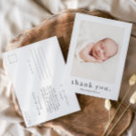 Modern Name Photo Baby Thank You Postcard<br><div class="desc">A simple photo baby thank you card featuring modern type and a picture on the front. The back is a mailable postcard with a large full name header and personal message from the family. Click the edit button to customize this design with your photos and details.</div>