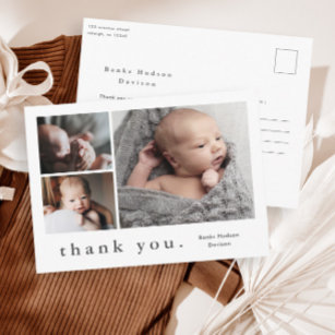 Modern Name Photo Collage Baby Thank You Postcard