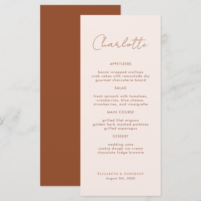 Modern Name Place Card Wedding Dinner Card (Front/Back)