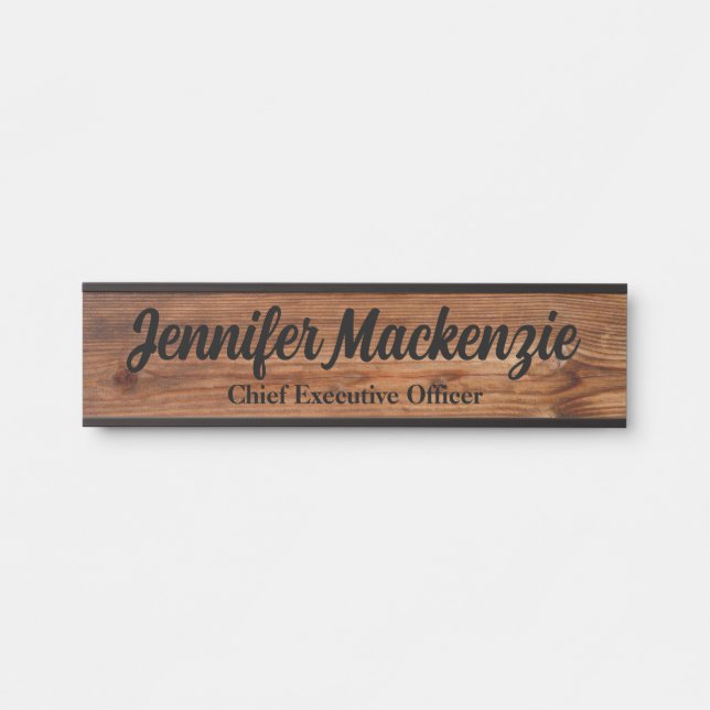 Modern Name Plate Wood Grain Rustic Door Sign (Front)