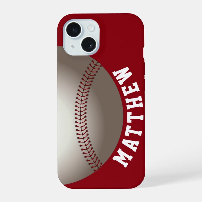 Modern Name Red Baseball iPhone 15 Case (Back)