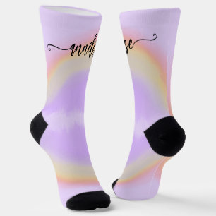 Modern name script personalized pastel rainbow socks