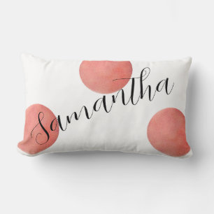 Modern Name Script Rose Gold Watercolor Polka Dots Lumbar Pillow