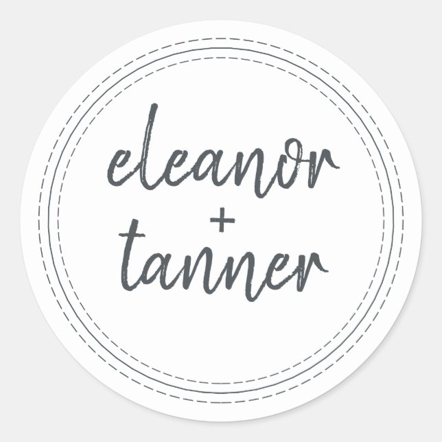 Modern Names Black White Wedding Envelope Seal (Front)