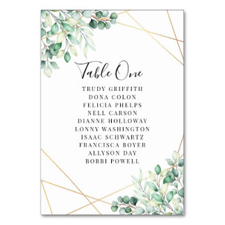 Modern Names Greenery Eucalyptus Geometric Wedding Table Number