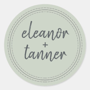 Modern Names Pastel Green Wedding Envelope Seal