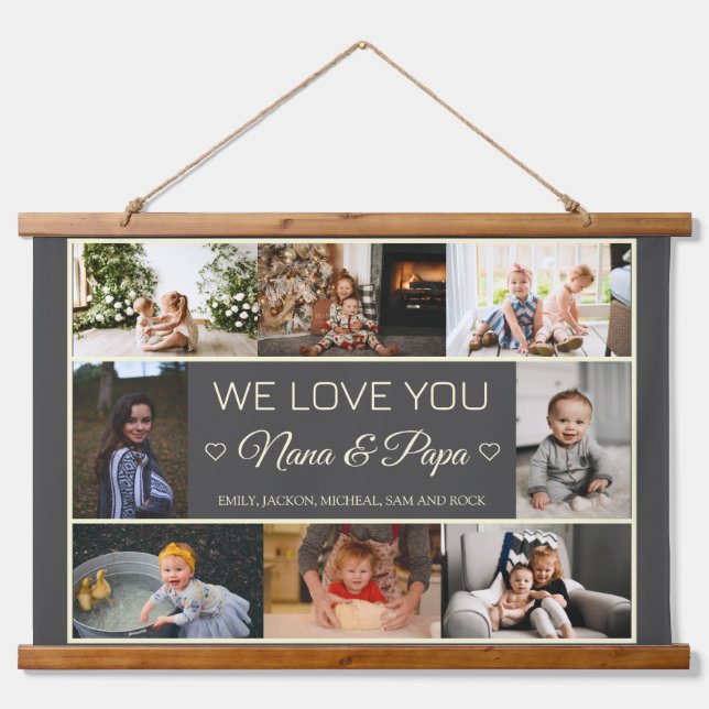 Modern Nana and Papa Photo Collage  Hanging Tapestry (Front)
