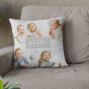 Modern Nanny 4 Photo Grey Throw Pillow