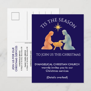 Modern Nativity TIS THE SEASON Christmas Church Invitation Postcard