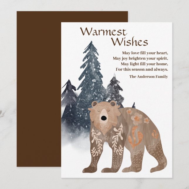 Modern Natural Bear in Forest Scandi Christmas Holiday Card (Front/Back)