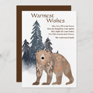 Modern Natural Bear in Forest Scandi Christmas Holiday Card