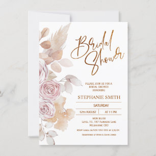 Modern Natural Tones Boho Floral Bridal Shower Invitation