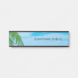 Modern Nature Template Blue Sky Palm Leaves Door Sign