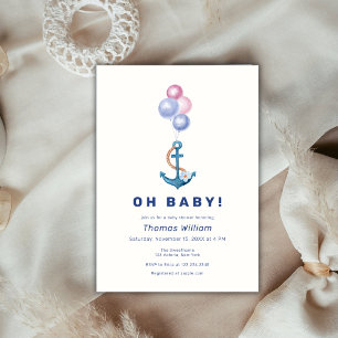 Modern Nautical Anchor Balloon Baby Shower Invitation