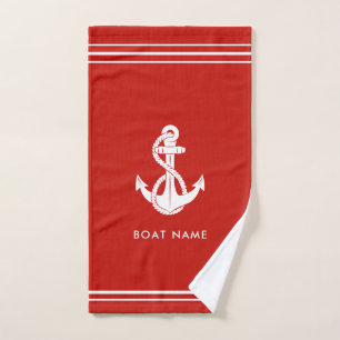 Modern Nautical Anchor Boat Name Custom Hand Towel