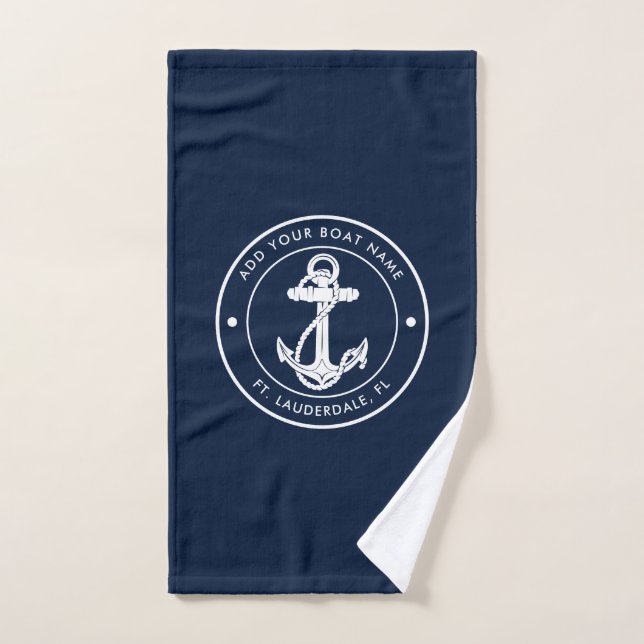Modern Nautical Anchor Boat Name Custom Swag Hand Towel (Hand Towel)