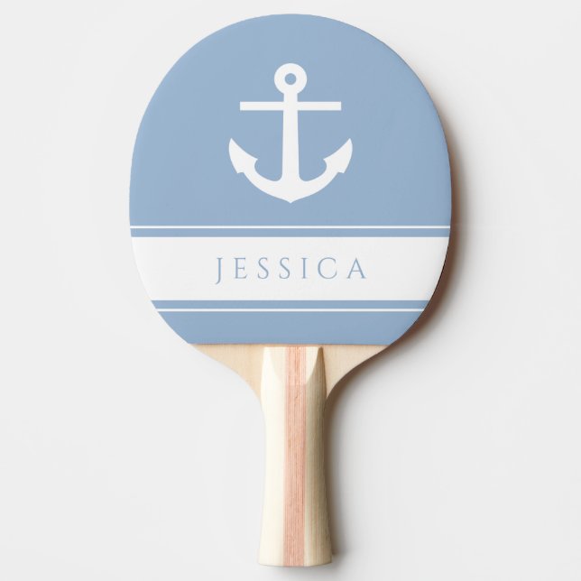 Modern Nautical Anchor Custom Name Ping Pong Paddle (Front)