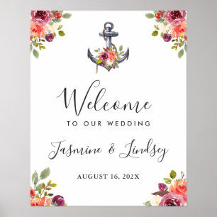 Modern Nautical Anchor Floral Wedding Welcome Sign
