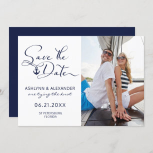 Modern Nautical Anchor Photo Script Typography Save The Date