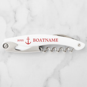 Modern Nautical Anchor Red and White Custom Name Corkscrew