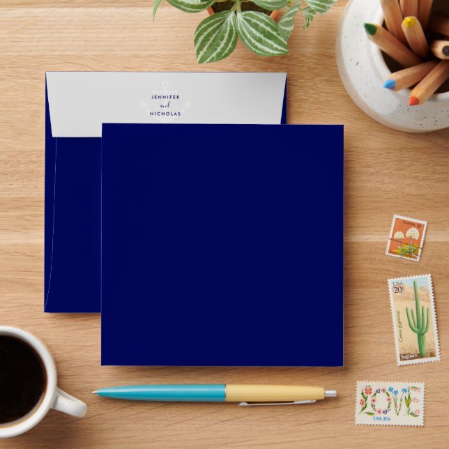 Modern Nautical Anchor Wedding Address Square Envelope (Desk)