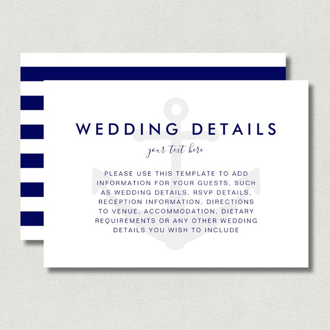 Modern Nautical Anchor Wedding Details Card (Modern Nautical Anchor Wedding Details Card)