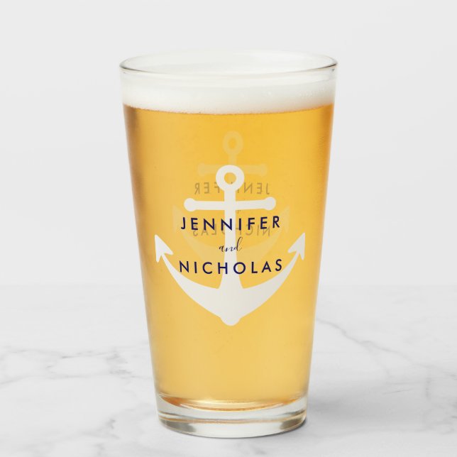 Modern Nautical Anchor Wedding Glass (Front Filled)