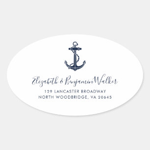 Modern Nautical Boat Anchor Return Address Oval Sticker