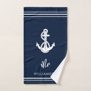 Modern Nautical Boat Anchor Wedding Groom Hand Towel