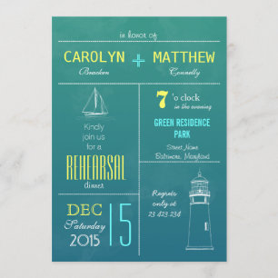 Modern Nautical Boat Lighthouse Rehearsal Dinner Invitation