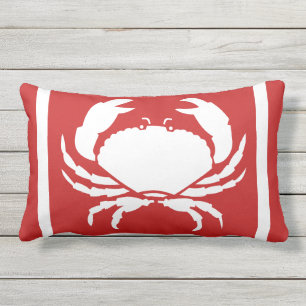 Modern Nautical CRAB White Red Outdoor Lumbar Pillow